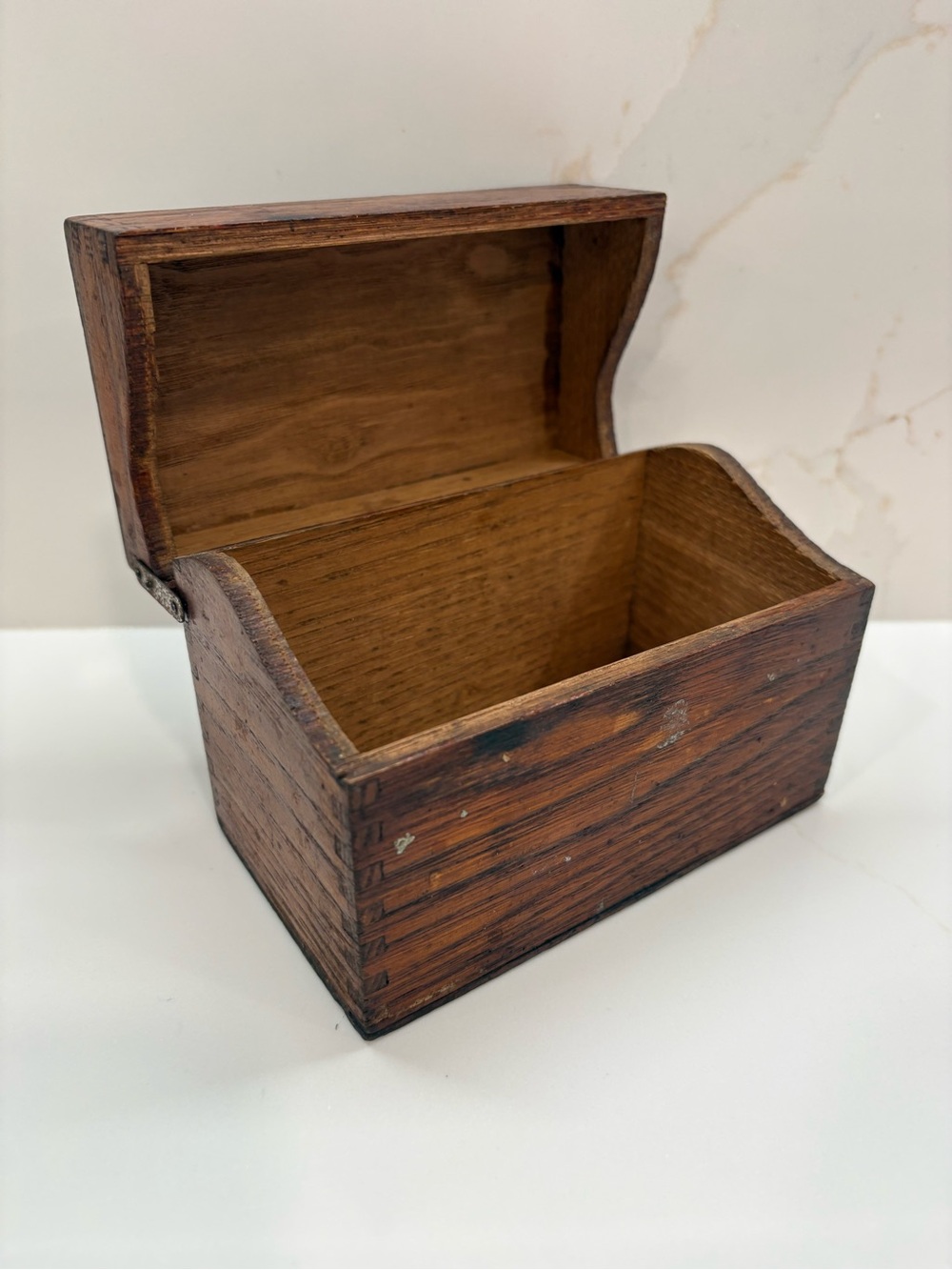 Antique Wooden Homemade Recipe Card Box.